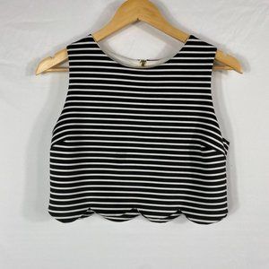 Necessary Objects Striped Scallop Crop Top Size M Black